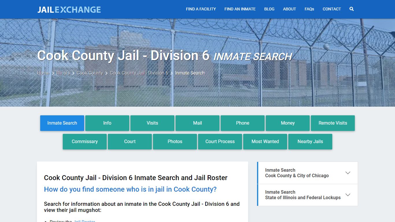 Cook County Jail - Division 6 Inmate Search - Jail Exchange